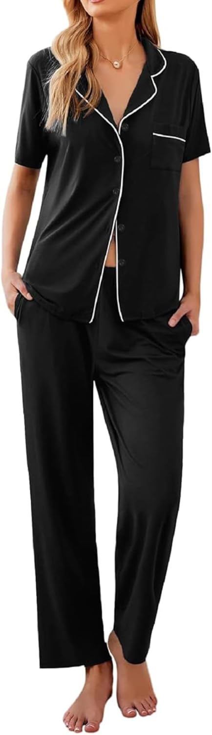Ekouaer Womens Pajamas Set Soft Button Down Sleepwear PJs