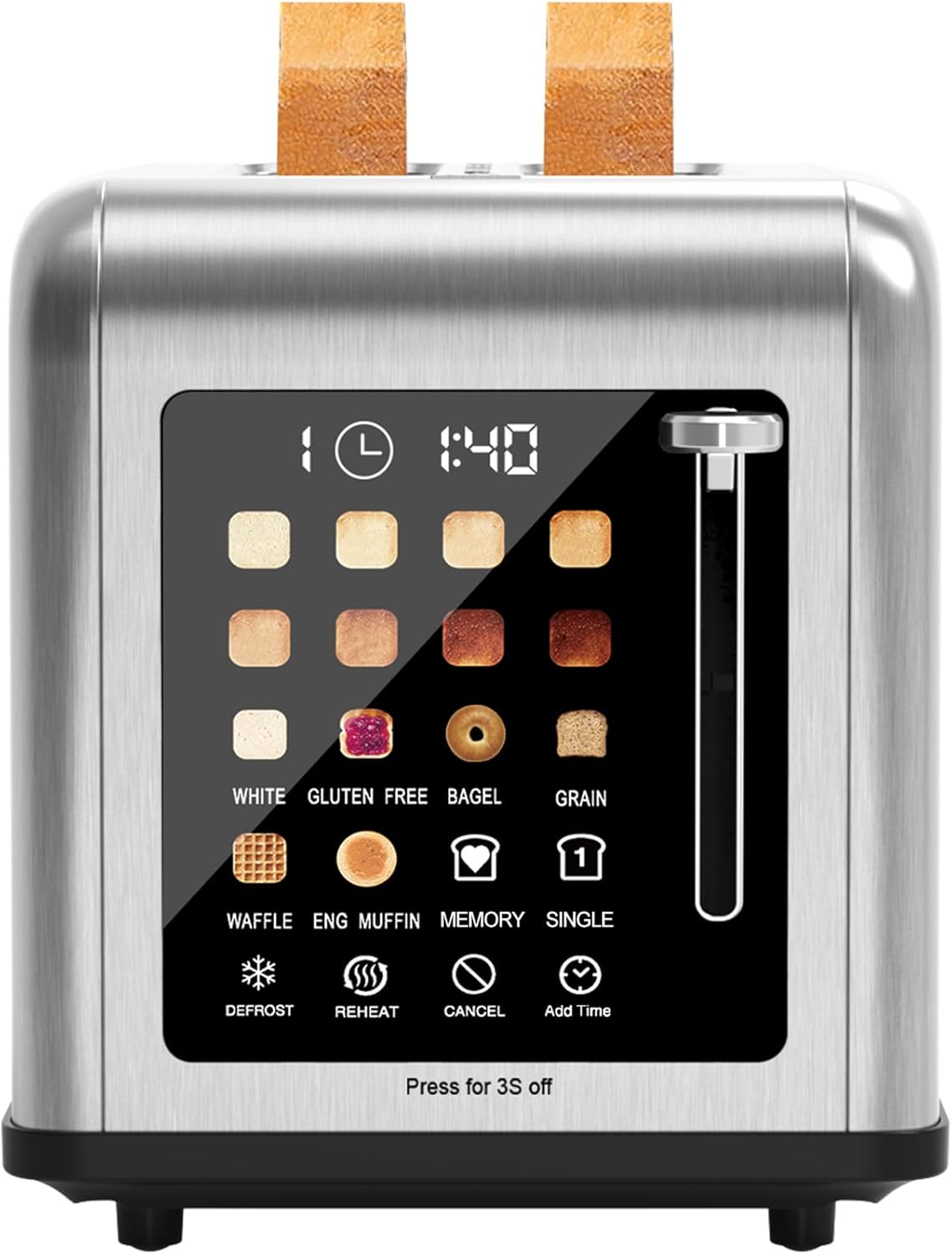 2 Slice Toaster with Touch Screen and Digital Timer Features
