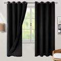 100% Blackout Curtains 52 x 72 in 2 Panels - Black Double Layer