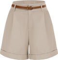 Women Bermuda Shorts High Waisted Wide Leg with Belt - Comfortable Fit