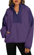 Panadila Womens Half Zip Pullover Sherpa Hoodie for Comfort