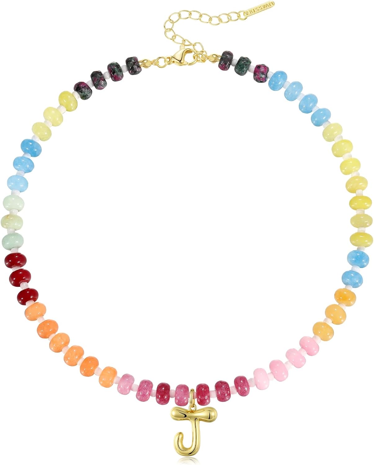 KissYan Initial Necklaces for Women - Colorful Beaded Gemstone
