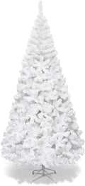 Goplus 8ft Artificial White Christmas Tree with Solid Metal Legs