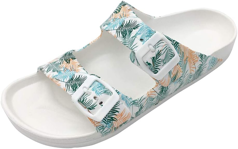 FUNKYMONKEY Women's Comfort Slides with Double Buckle Design