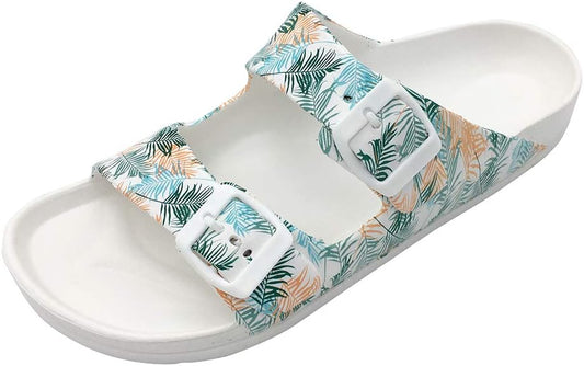 FUNKYMONKEY Women's Comfort Slides with Double Buckle Design
