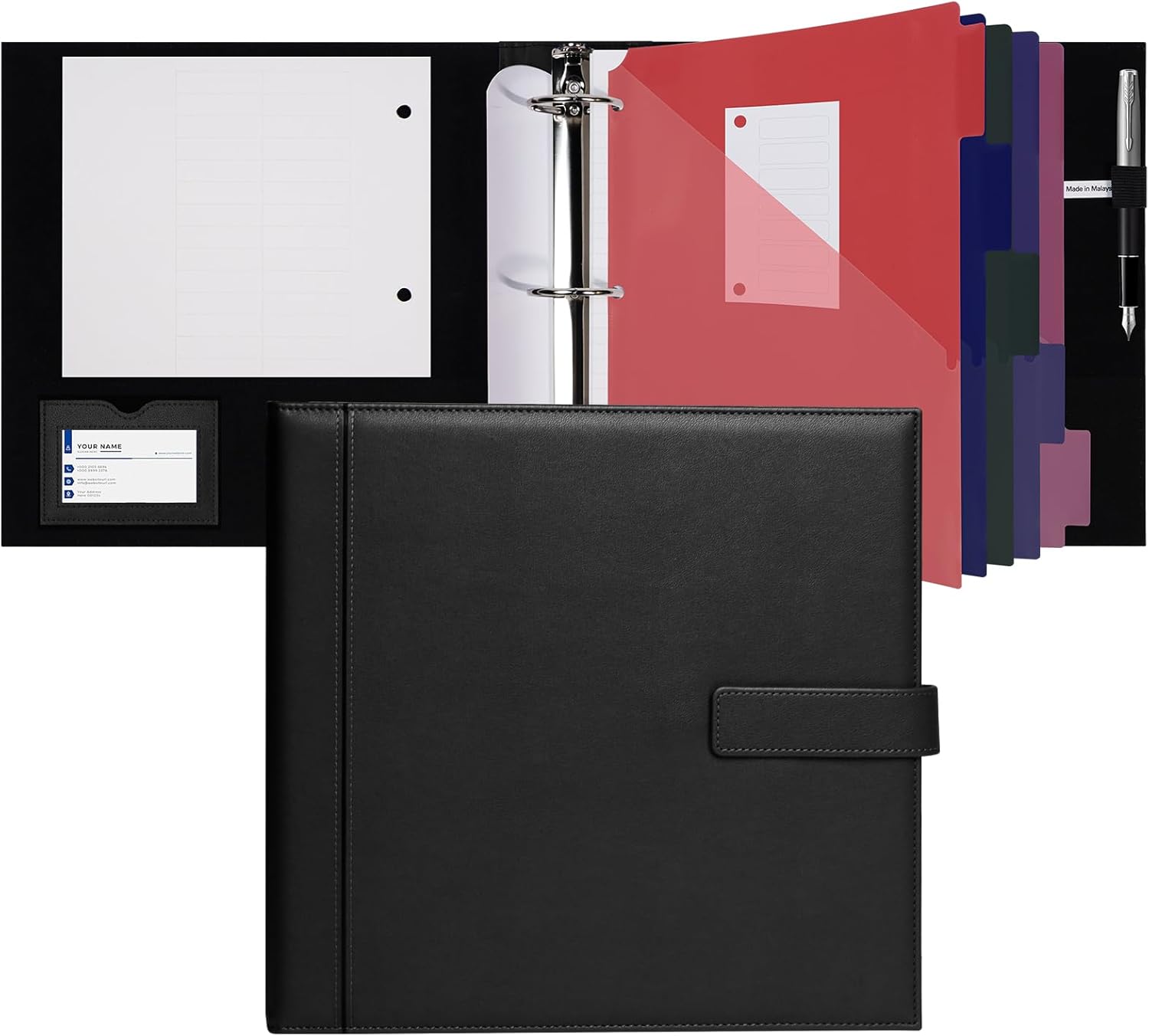 Professional PU Leather 1.5 Inch 3 Ring Binder for Organizing