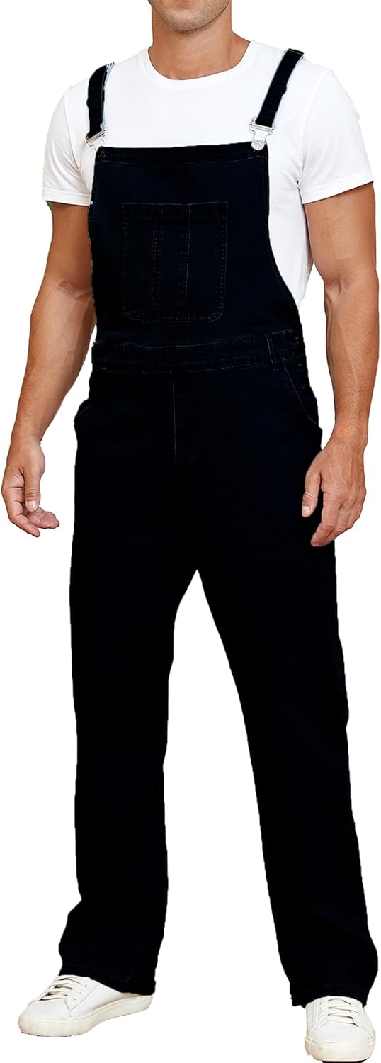 Men's Denim Bib Overalls Slim Fit Stretchy Fashion Jumpsuit