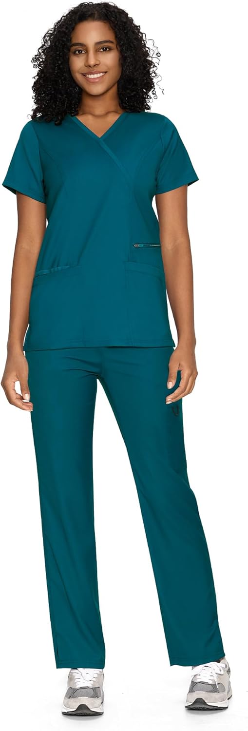 COZYFIT Scrubs for Women - Soft Fabric Mock Wrap Top & Pants