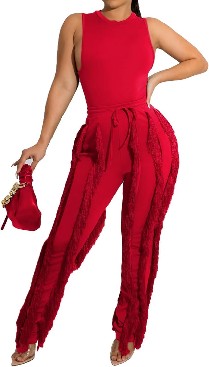Sexy Two Piece Outfits with Fringe Pants for Stylish Nights