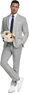 Men's Linen Suit 2 Piece Slim Fit Summer Beach Wedding Dress