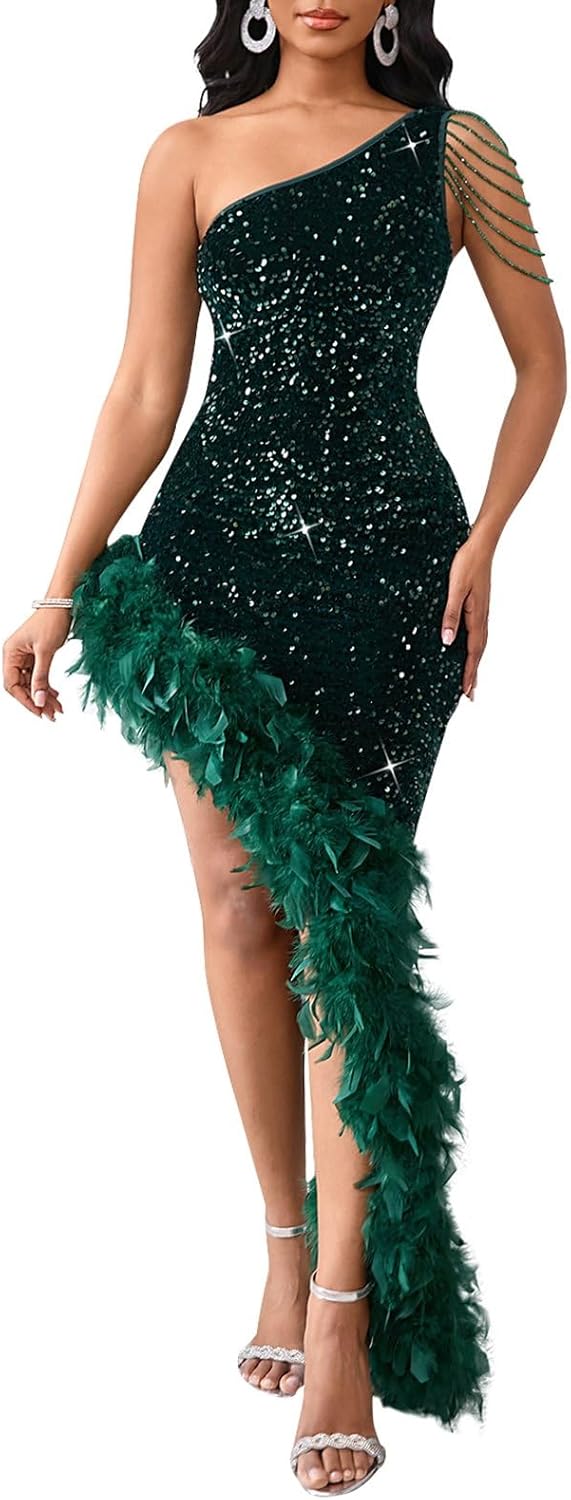 Elegant Sexy Tassels One Shoulder Mermaid Bodycon Dress