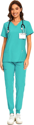 COZYFIT Scrubs for Women V-Neck Top & Cargo Pants Set (Style M1XH)