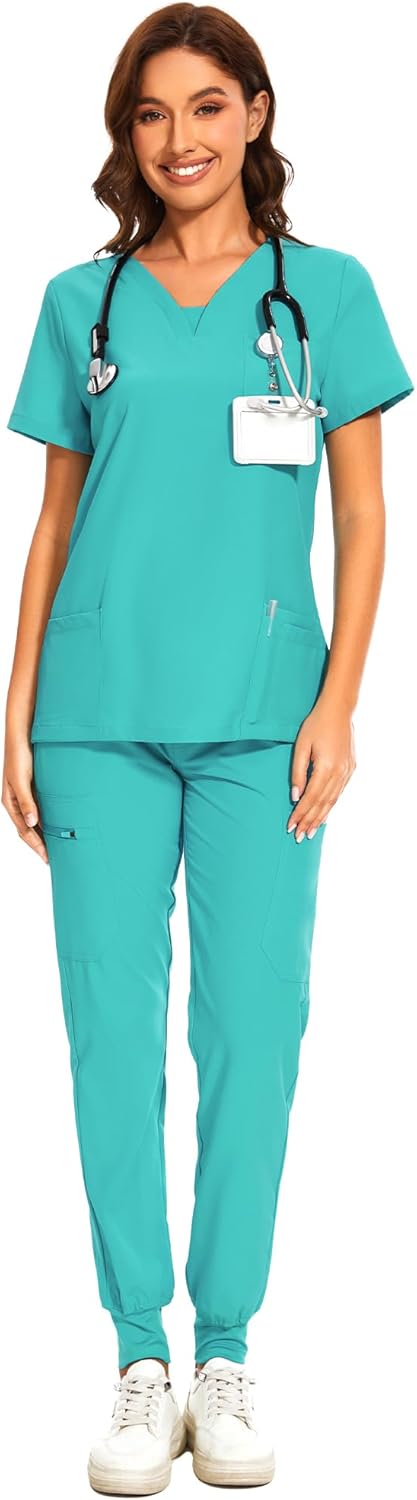 COZYFIT Scrubs for Women - V-Neck Top & Cargo Pants Set