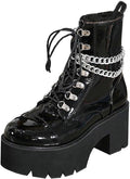 Parisuit Womens Goth Patent Ankle Boots - Chunky Platform Punk Style