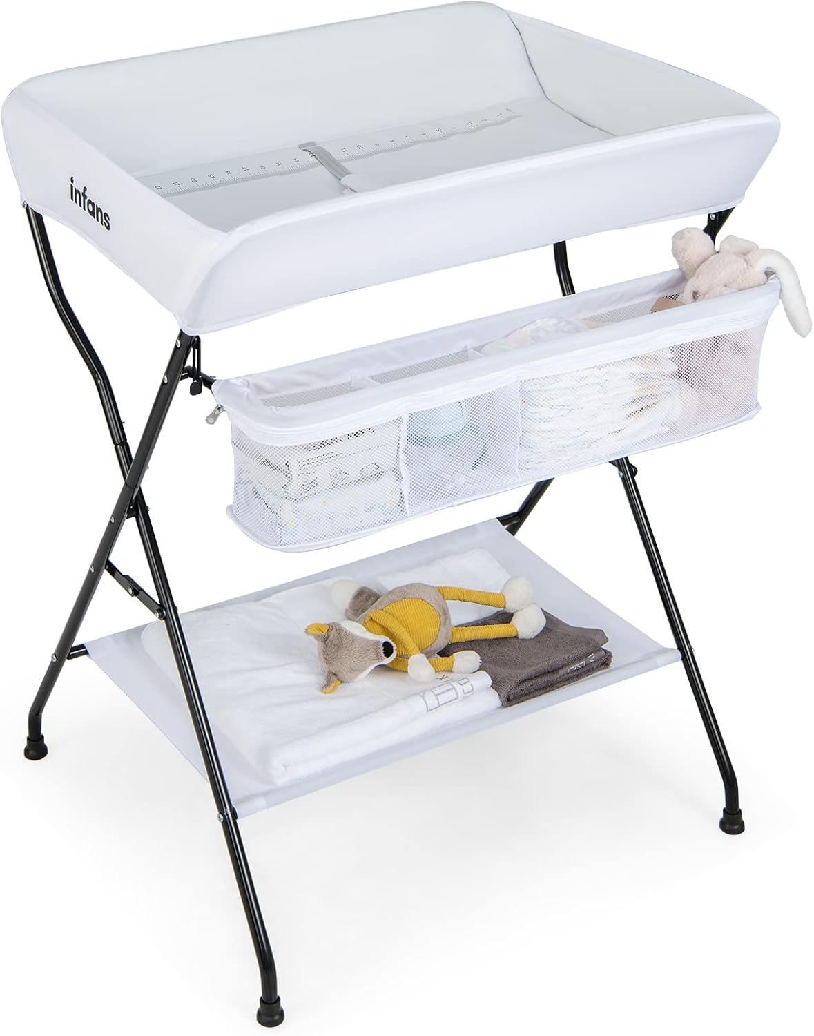 Portable Baby Changing Table with Large Storage and Safety Belt