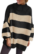 Oversized Striped Mock Neck Sweater Tunic - Cozy Fall Staple