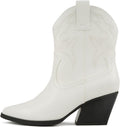 Women Western Bootie Pointe Toe Low Heel - Black PU Stylish Shaft