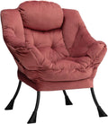Dusty Rose Velvet Lazy Chair with Armrest and Side Pocket - Oversized