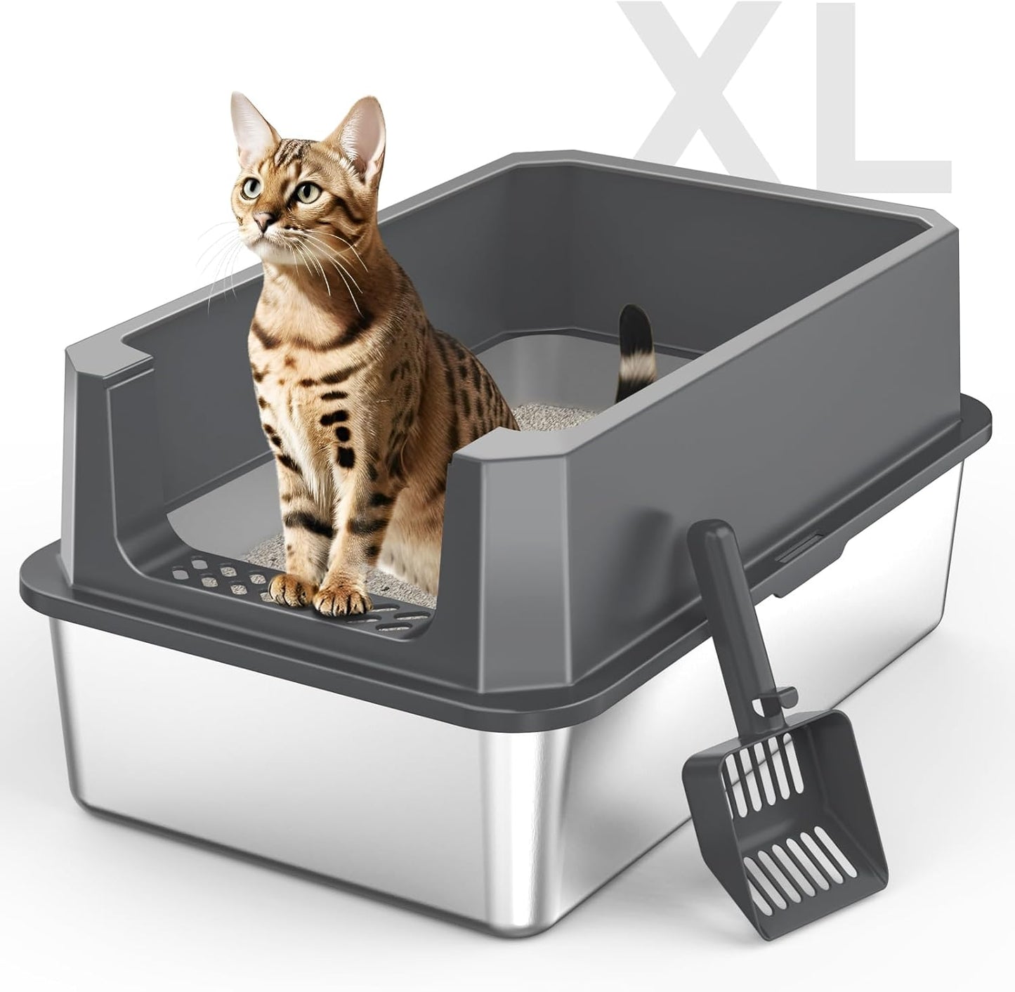 Extra Large Stainless Steel Litter Box for Big Cats with Lid
