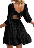 Phortric Womens Summer Tie Back Dress Square Neck Lantern