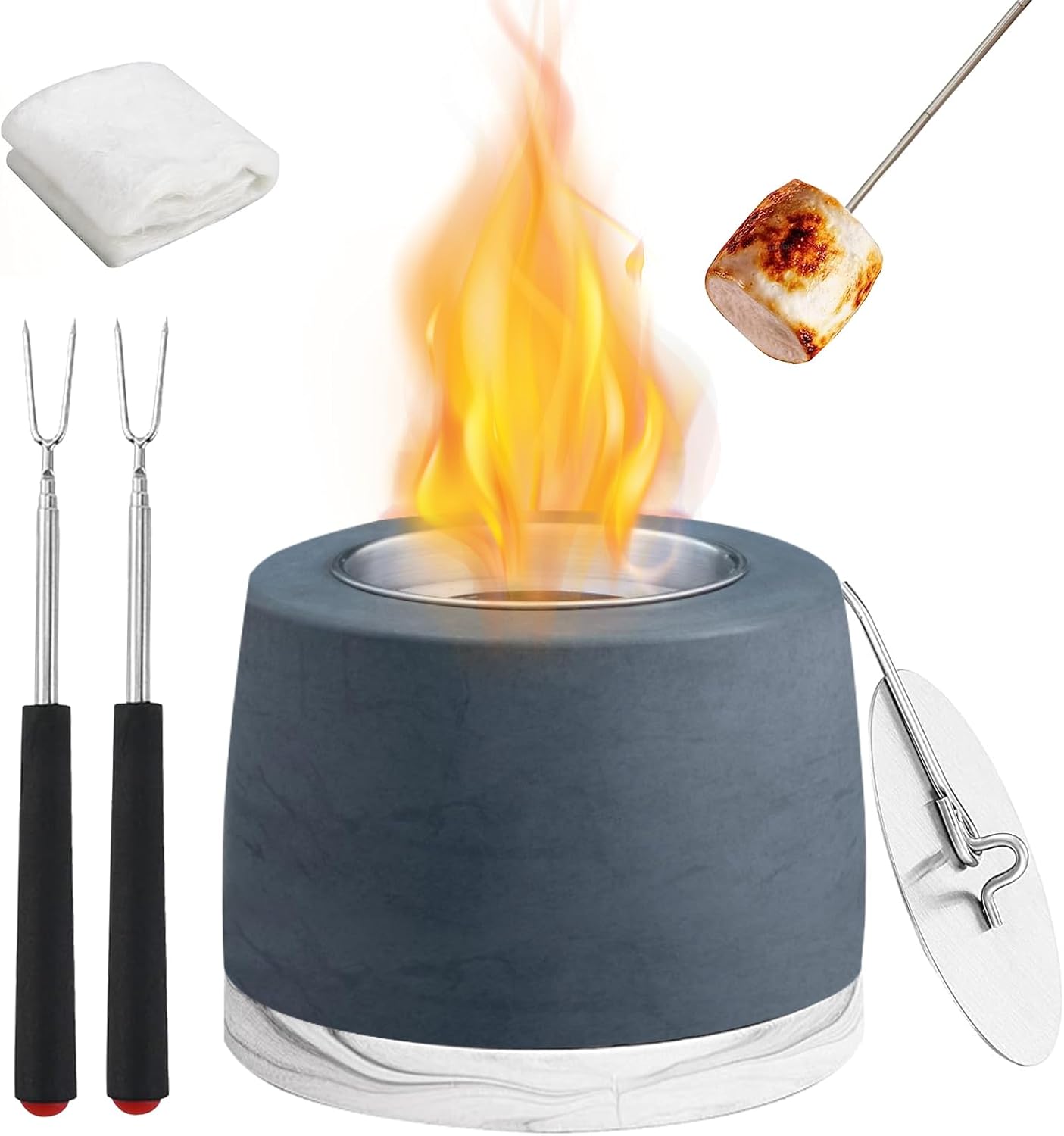 Concrete Tabletop Fire Pit for Indoor Outdoor Use, Dark Gray