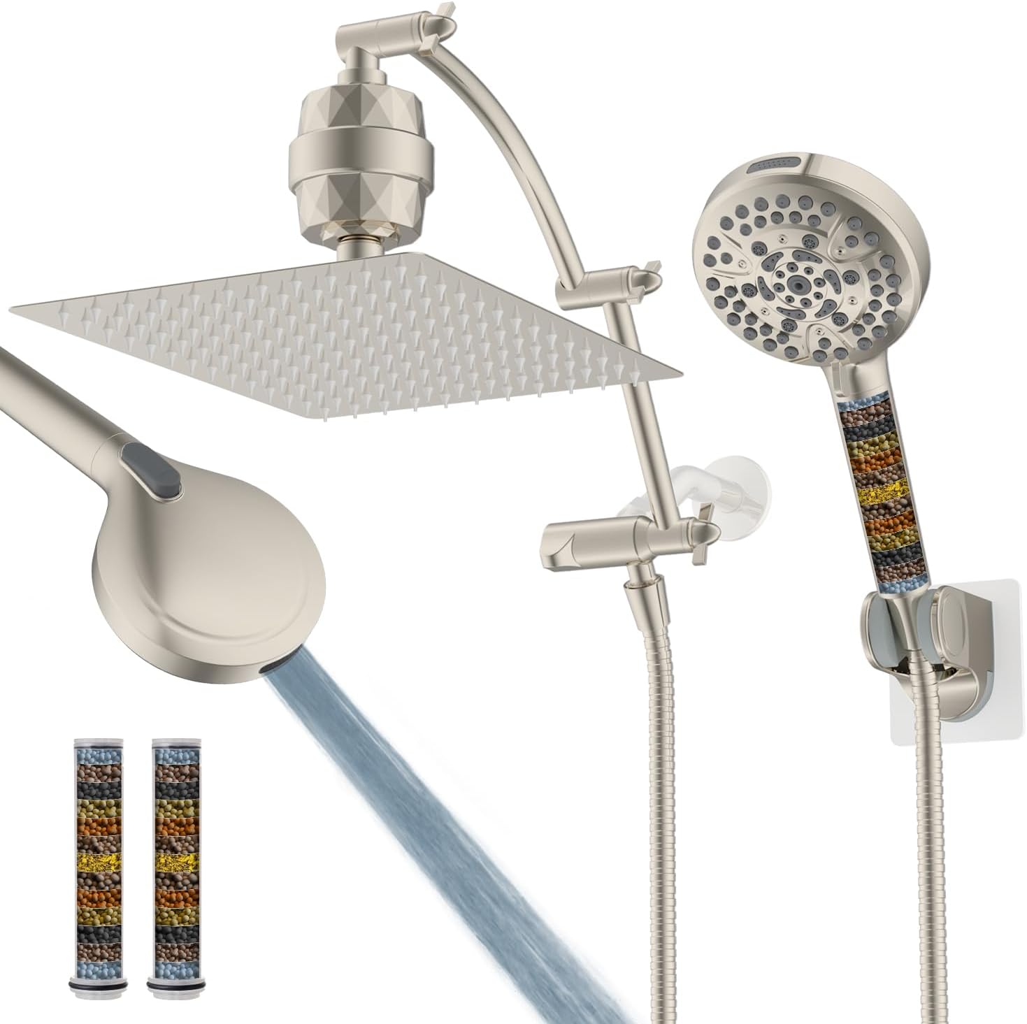 Hibbent 12ft' Filtered Rainfall Shower Head Combo with Handheld