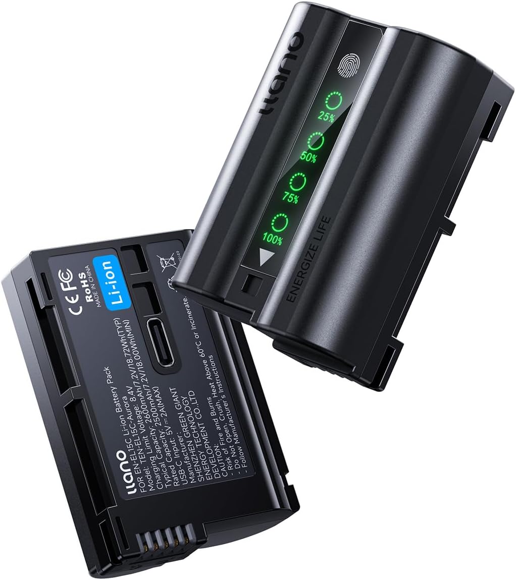 llano 2-Pack 2600mAh USB-C EN-EL15C Battery for Nikon Cameras