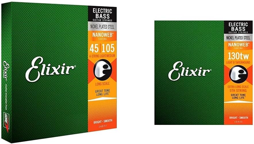 Elixir Strings Nickel Plated Steel Bass Strings with NANOWEB Coating