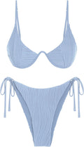 Ribbed Two Piece Bikini Set - Underwire Adjustable Thong Swimwear