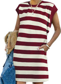 AlvaQ Womens Striped Summer Dress - Casual Crewneck A Line