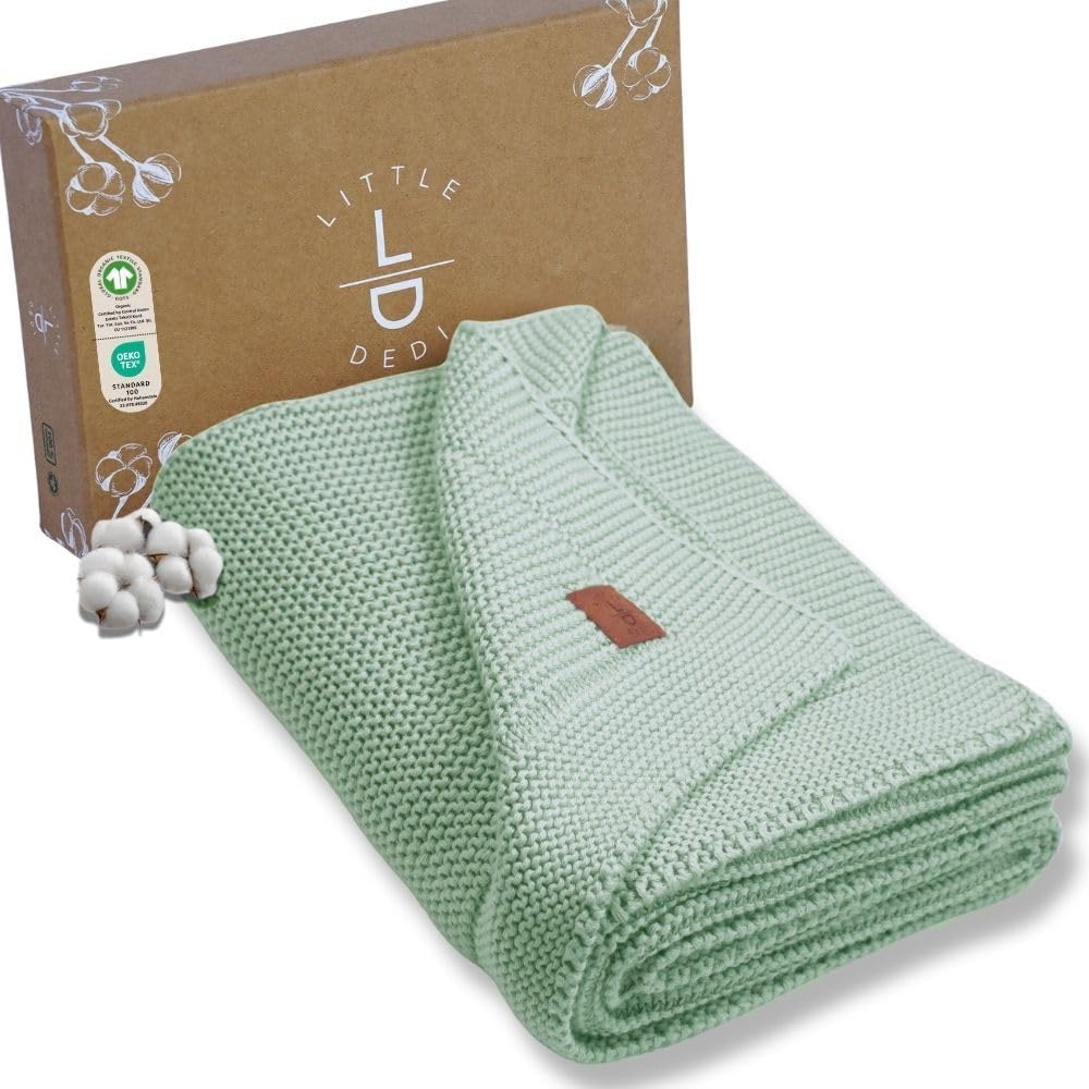 100% Organic Cotton Baby Knitted Blanket - Soft Toddler Swaddle