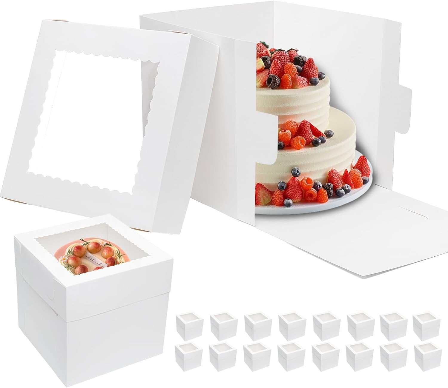 16pcs Tall Cake Boxes with Window for Tier Cakes and Bakery