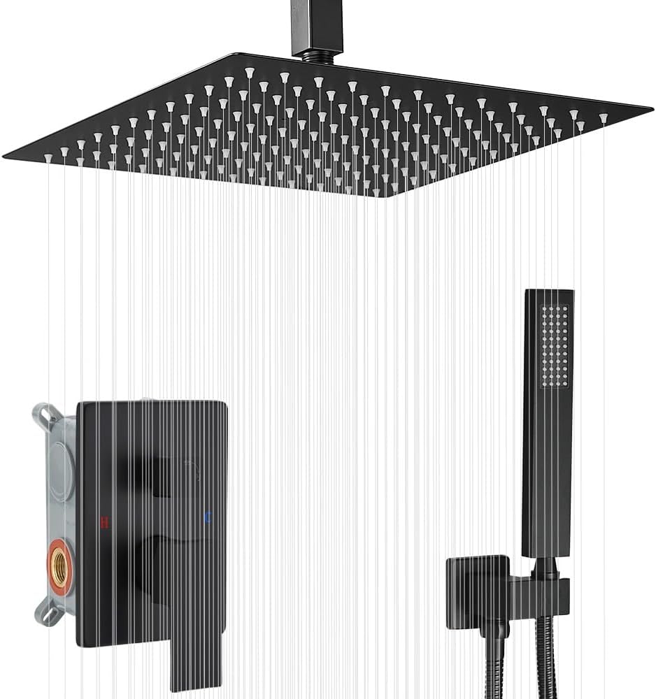 12 Inch Ceiling Mount Matte Black Shower System for Luxury Bath