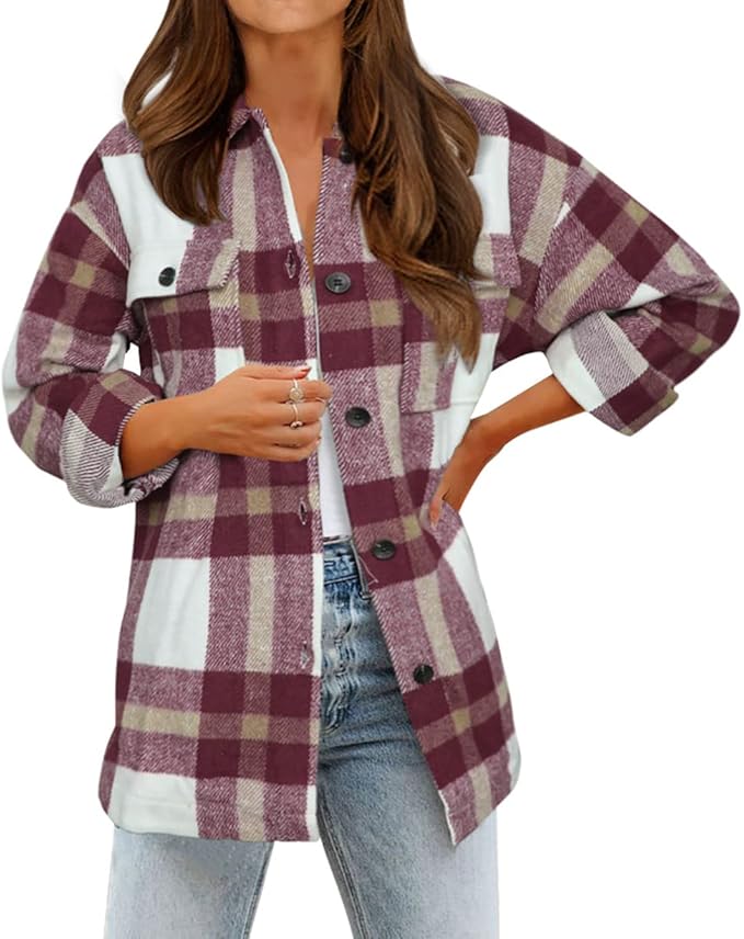 BTFBM Women's Long Sleeve Plaid Flannel Button Down Jackets