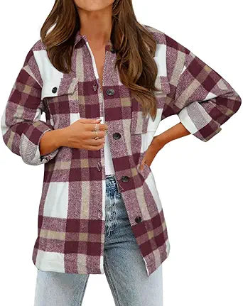 Stylish Women's Long Sleeve Button Down Plaid Flannel Jackets