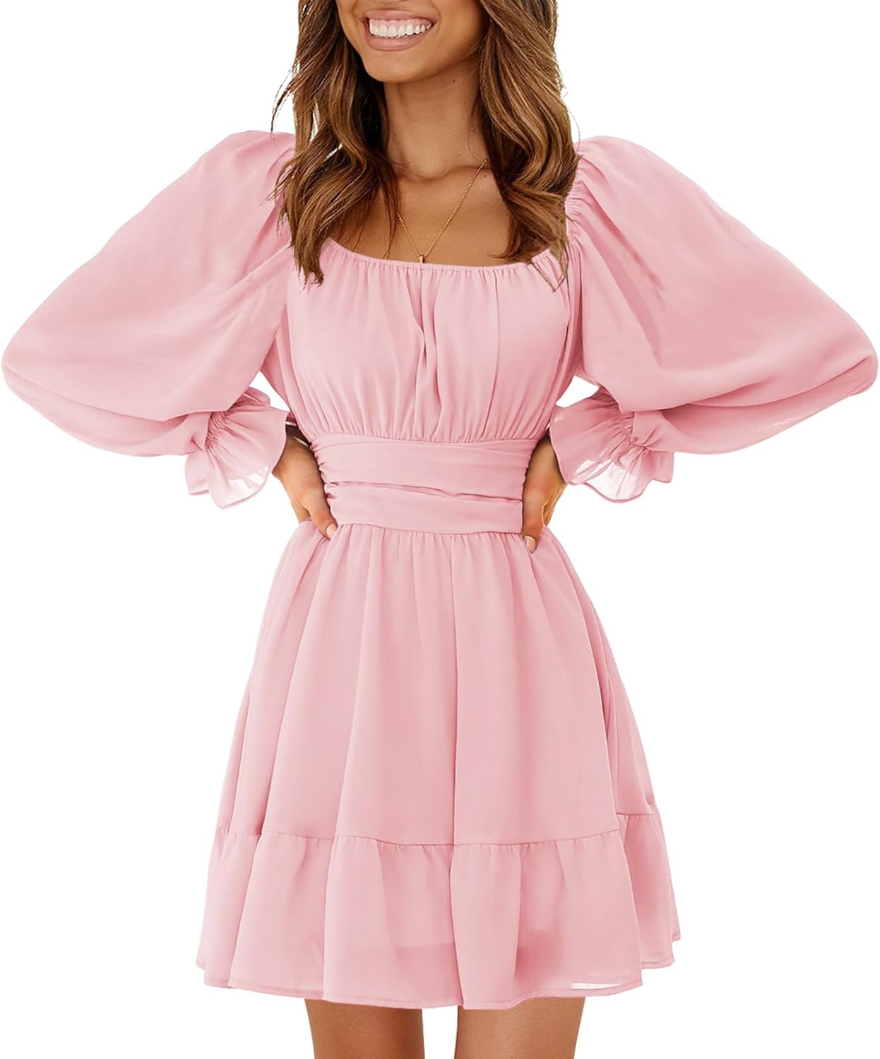 EXLURA Women's Casual Long Lantern Sleeve Mini Dress Review