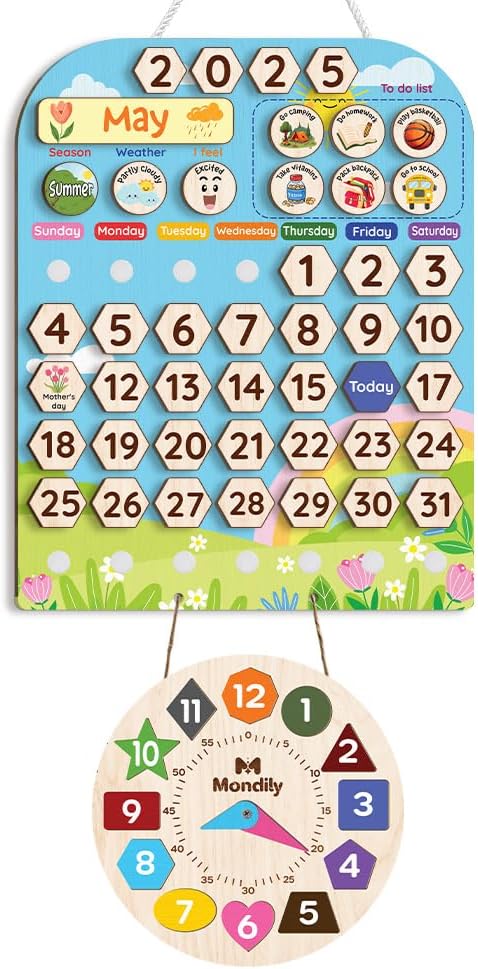 Interactive Wooden Calendar for Kids Ages 3+ - Fun Learning Tool