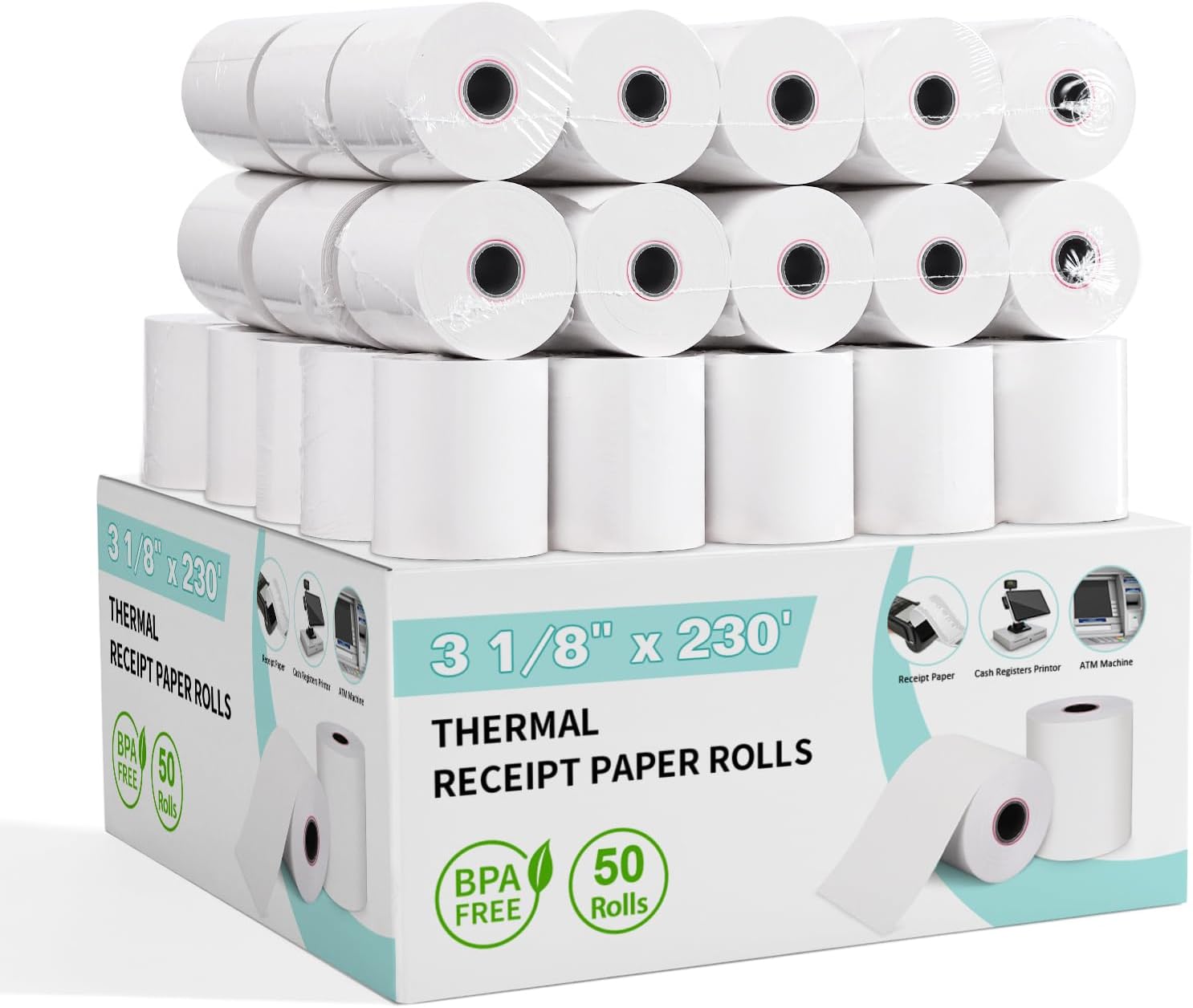 Pony Packaging Thermal Receipt Paper - 3 1/8 x 230, 50 Rolls - Compatible with ALL POS