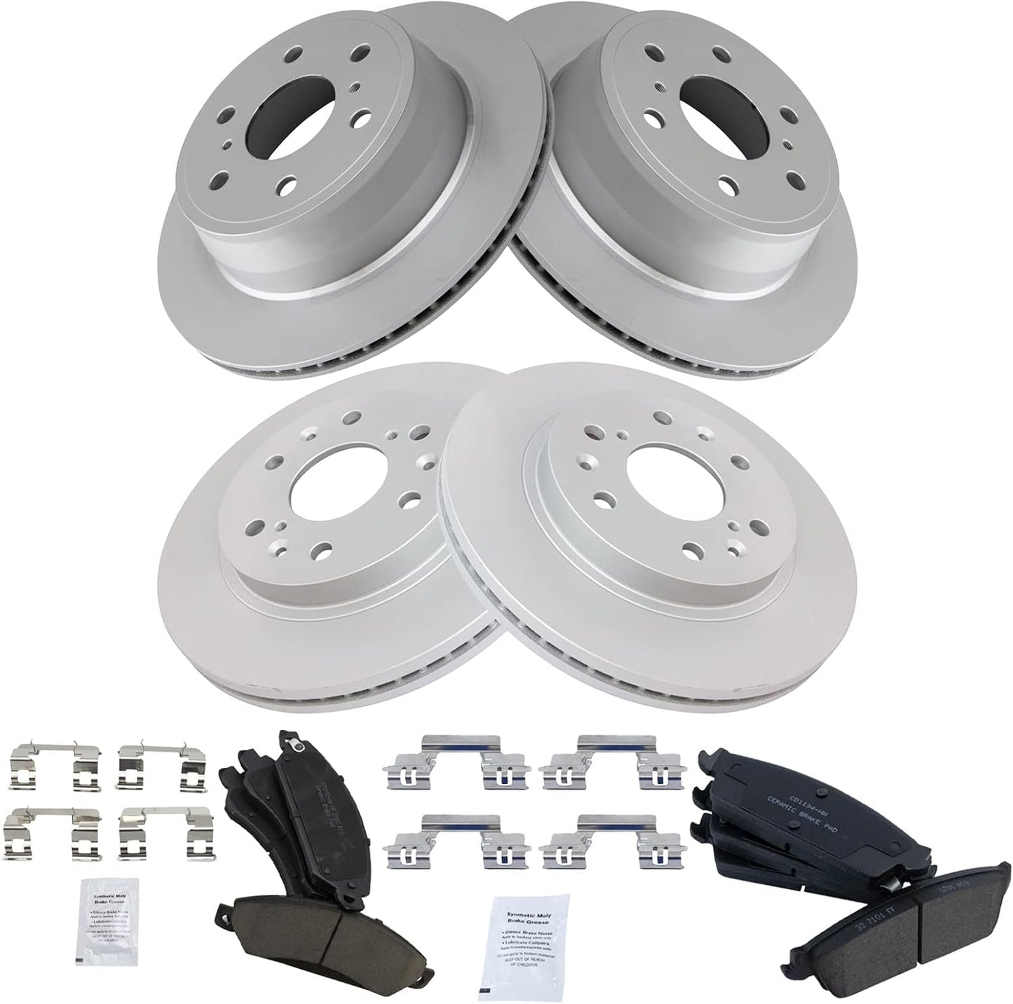 TRQ Brake Pad & Coated Rotor Kit for 07 Chevy GMC Cadillac