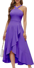 Halter Cocktail Maxi Dress Ruffled Hi-Lo - Elegant 2025 Evening style
