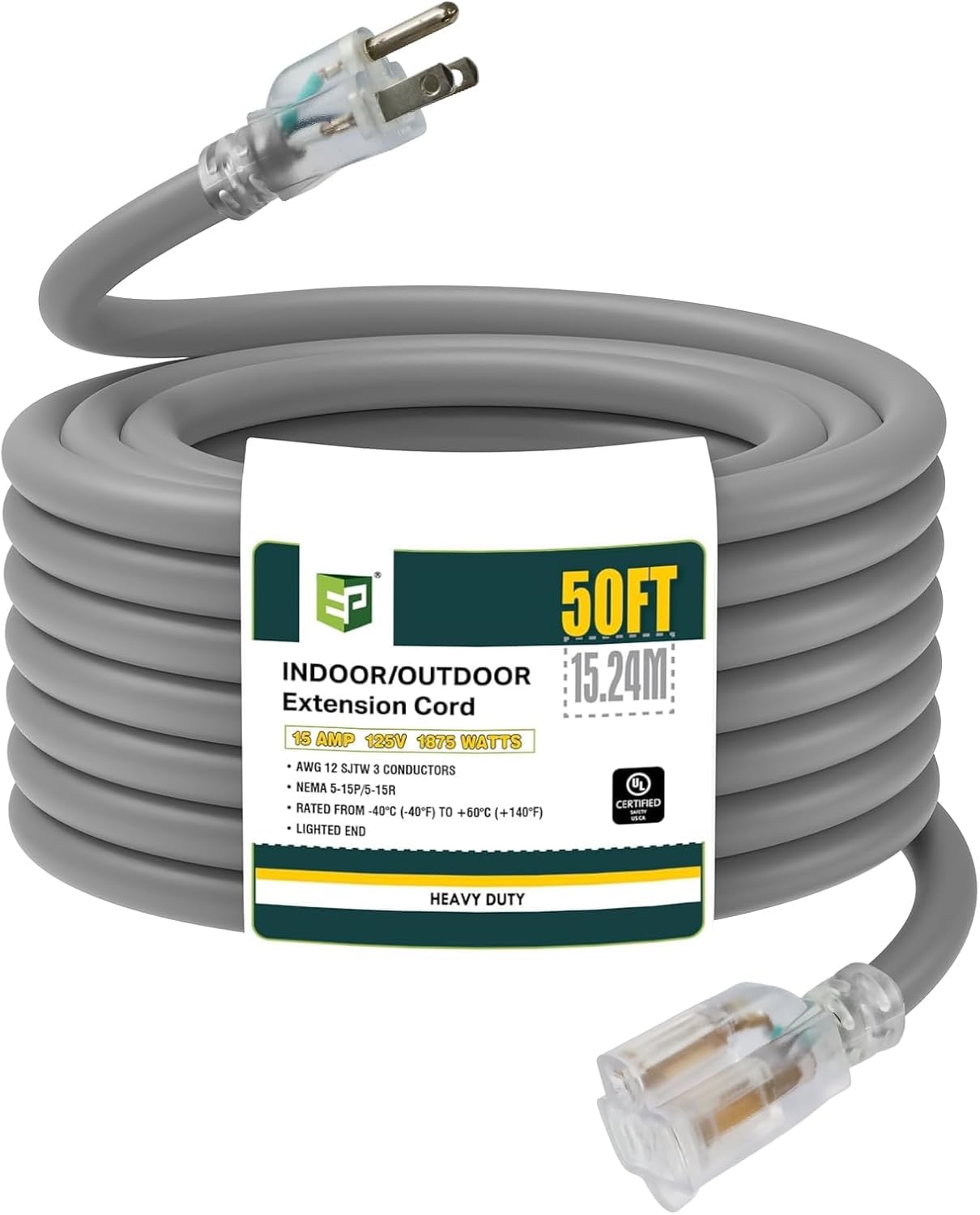 EP 50 Ft Lighted Outdoor Extension Cord for Heavy Duty Use