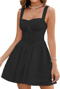 Women Summer Square Neck Mini Sundress - Corset A Line Flowy