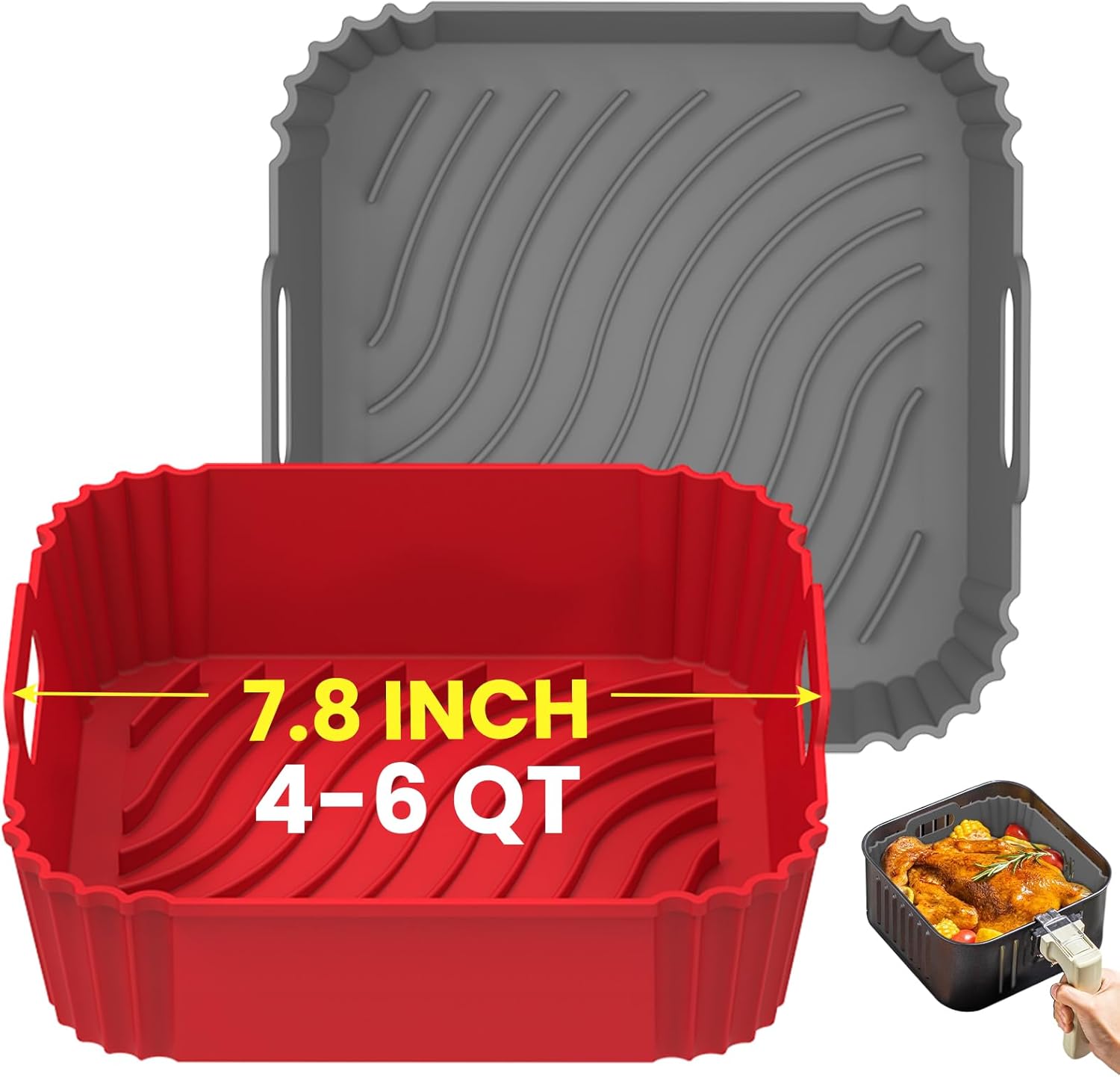 Non-Stick Silicone Air Fryer Liners - 2PCS 7.8in - Flammable Parchment Paper Replacement