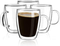 Double Wall Coffee Mugs - 16 Ounce Clear Glass Set of 4