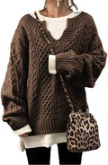 Women's Winter Chunky V Neck Cable Knit Sweater - Loose Fit