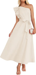 One Shoulder Ruffle Maxi Dress - Flowy Summer Empire Waist Dresses