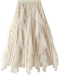 A-Line Fairy Tulle Layered Midi Skirt - Elastic Waist, Ruffled Midi