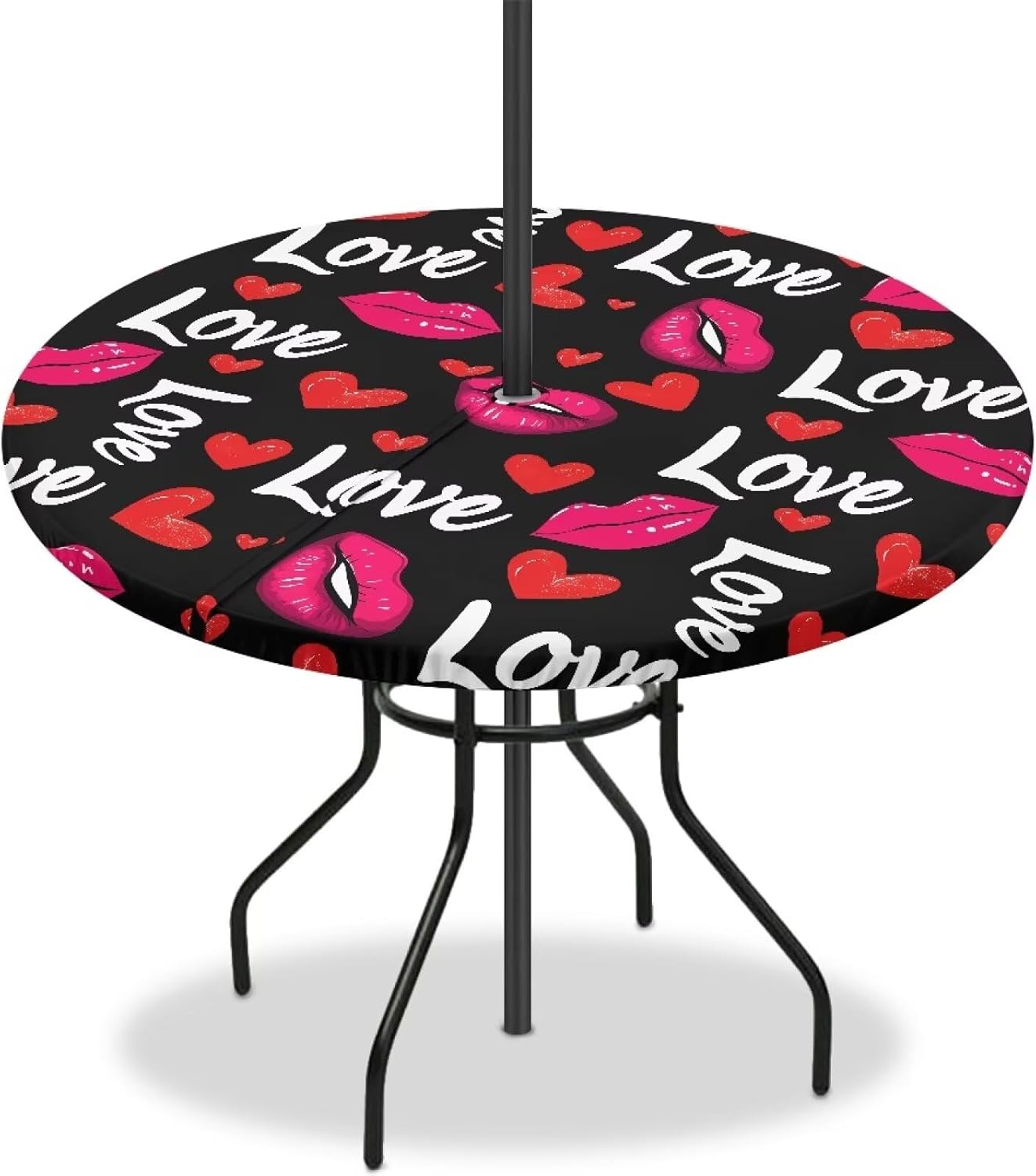 Heart Round Tablecloth | Outdoor Cover with Zipper | Fits 45-56 Tables | YUVAMAGIMO