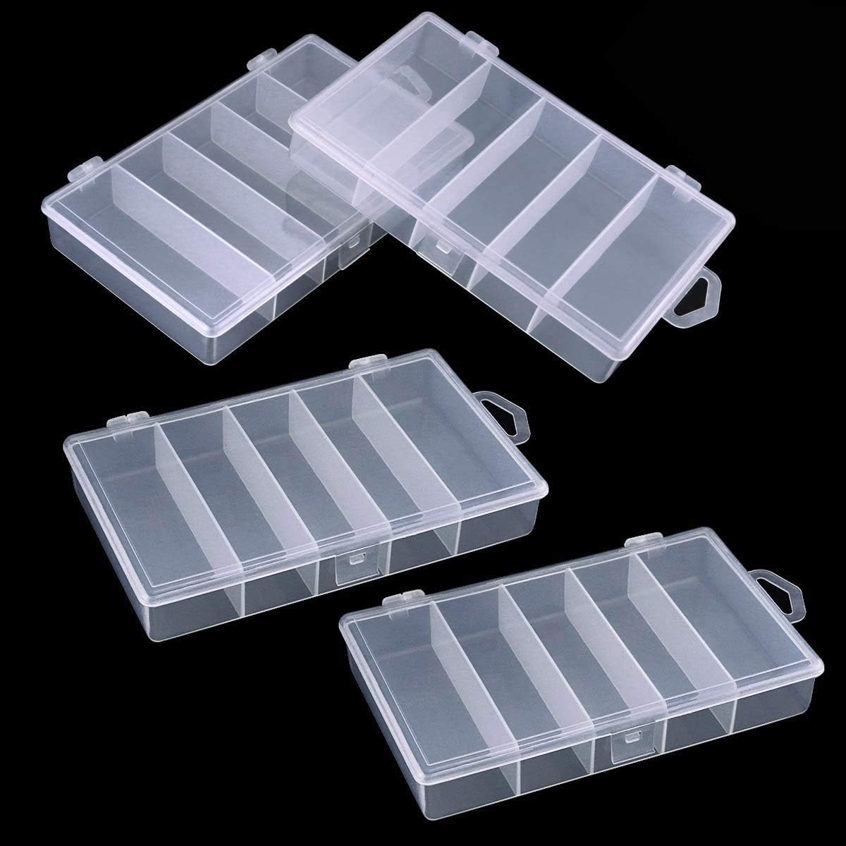 Clear Plastic Fishing Tackle Box Set, 5 Grid Storage, Jewelry, DIY Crafts