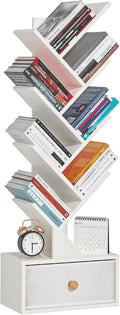 8 Tier Tree Bookshelf in Sweet White - Narrow 46in Tall Bookcase